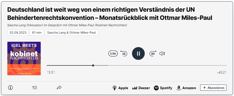 Deutschland ist weit weg von einem richtigen Verständnis der UN Behindertenrechtskonvention – Monatsrückblick mit Ottmar Miles-Paul